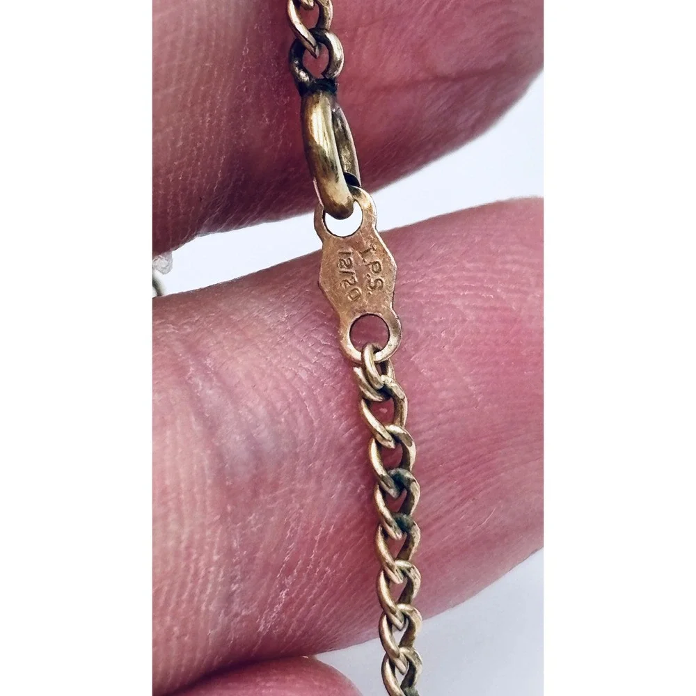 I.P.S. Vintage Gold Filled Heart Pendant Necklace Yellow Stones